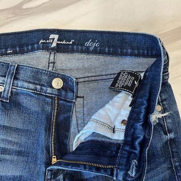 7 For All Mankind | Dojo Women’s Medium Wash Mid Rise Raw Hem Jeans 29 - Picture 7 of 8